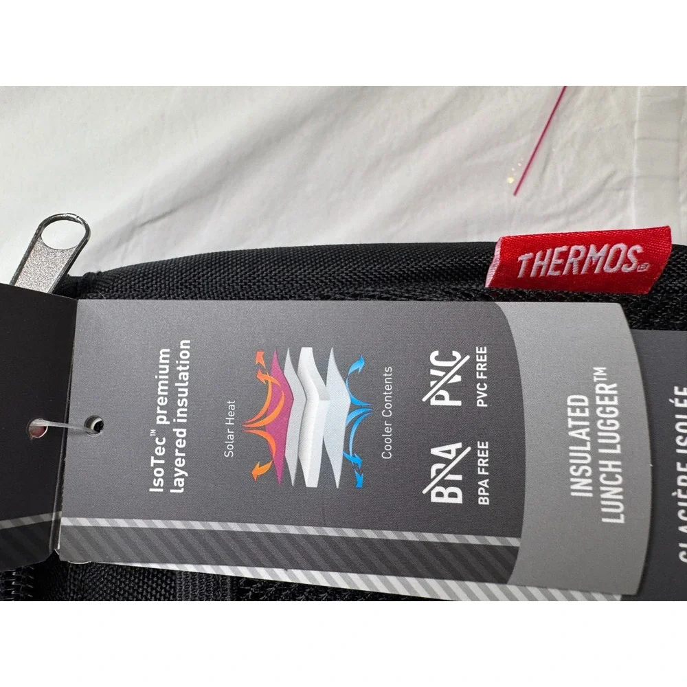 Thermos Insulated Lunch Lugger Black Soft Cooler Bag Front Pocket Strap